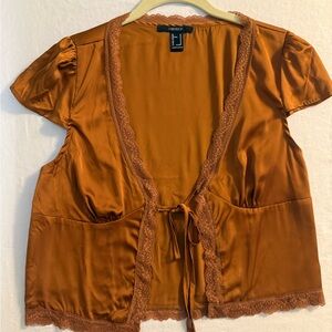 Forever 21 Satin Lace Trim Crop Top - Brown